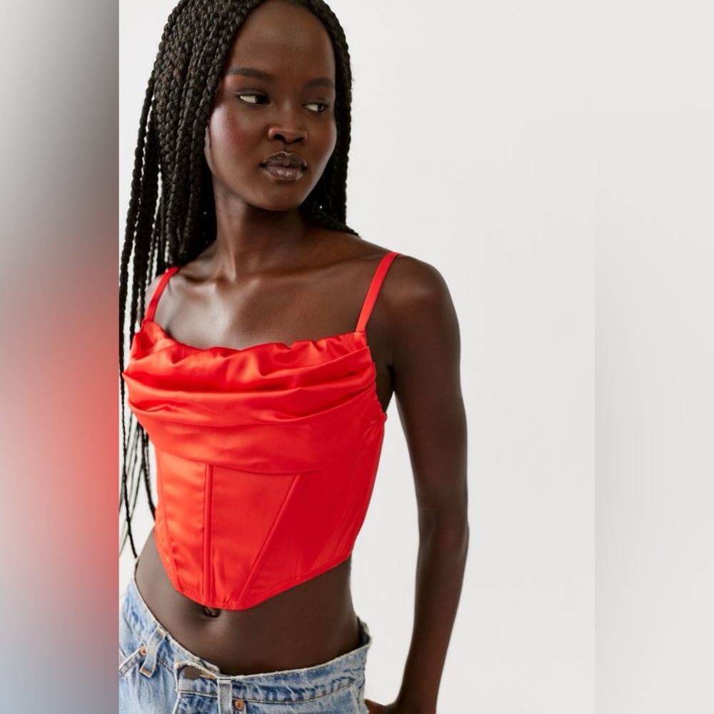 NWOT Urban outfitters UO Lexi Satin Cowl Corset Top Red Satin - Picture 2 of 9